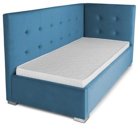 Pat Tapițat Lille de colț, cu somieră rabatabilă și ladă depozitare, Swing-Albastru / Stanga / 120x200