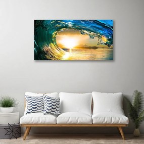 Tablou pe panza canvas Wave Sea Sunset Natura Albastru Galben