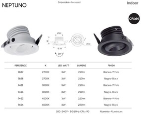 Spot LED 2700K incastrabil tavan fals NEPTUNO negru