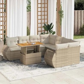 vidaXL Set canapele de grădină, 9 piese, cu perne, bej, poliratan