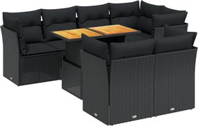 vidaXL Set mobilier de grădină cu perne, 8 piese, negru, poliratan