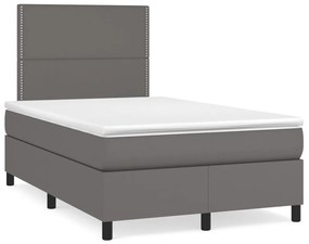 vidaXL Pat box spring cu saltea, gri, 120x190 cm, piele ecologică