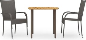 vidaXL Set mobilier de grădină, 3 piese, maro, poliratan