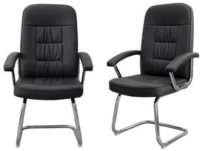 Set 2 scaune de vizitator Rio CF, cadru cromat, piele ecologica, negru