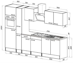 Mobilă de bucătărie Yorki 300, corp alb, față antracit satinat