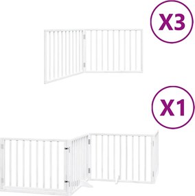 vidaXL Poartă câini pliabilă cu ușă 10 panouri, alb, 800 cm, lemn plop