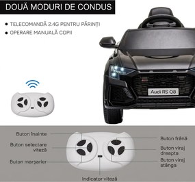HOMCOM Mașină Electrică pentru Copii Audi RS Q8, 6V, 2 Motoare, Telecomandă, PP, 101x62x51 cm, Negru | Aosom Romania