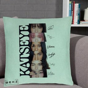 Perna Personalizata K-pop KATSEYE Semnaturi Membre Foto, 40x40 cm, Verde Menta, Husa Detasabila, Perna Inclusa, BEKZ®