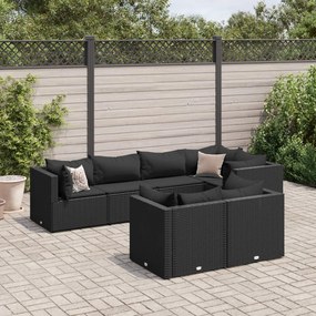 3308187 vidaXL Set mobilier de grădină cu perne, 7 piese, negru, poliratan