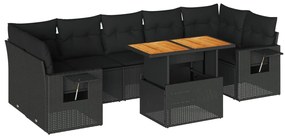 3327121 vidaXL Set mobilier de grădină cu perne, 8 piese, negru, poliratan