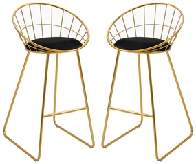 HOMCOM Set 2 Scaune Bar Înalte, Design Modern, Pernă Catifea, Poliester și Metal, Negru și Auriu, Confortabil | Aosom Romania