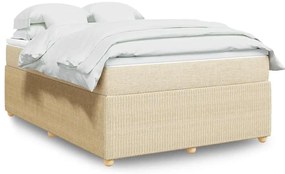 vidaXL Pat continental cu saltea, crem, 140x200 cm, material textil