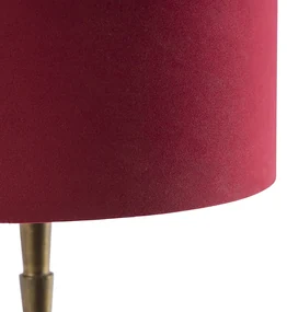 Lampă de masă Art Deco din bronz cu abajur din catifea roșie 35 cm - Pisos