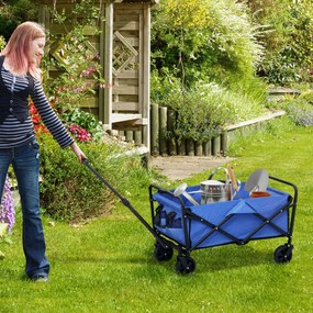 Outsunny Trolley de 62L pentru Festivaluri pe Roți, Cărucior de Grădină Pliabil, Wagon Compact cu Capacitate 120kg, Mâner Reglabil și Geantă pentru Plajă, Camping, Festivaluri, Albastru | Aosom Romania