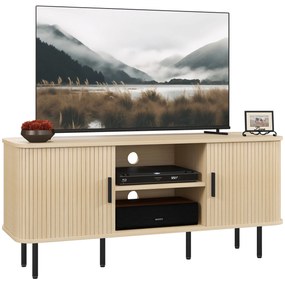 HOMCOM Dulap TV cu 2 Dulapuri, 2 Rafturi și 2 Orificii pentru Cabluri, Mobilier TV din Lemn, 120x40x55 cm, Lemn Natural | Aosom Romania