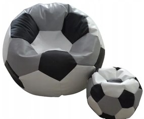 ShopJK FOTOLIU PUF XXXL MINGE DE FOTBAL + SUPORT PICIOARE 100x100x60CM ALB-NEGRU - GRI