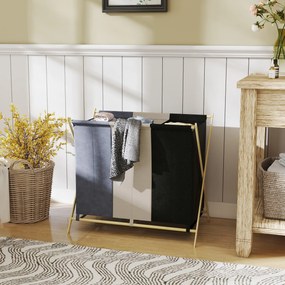 HOMCOM Coș de rufe pliabil 129L cu 3 compartimente și cadru X pentru dormitor, baie sau utilități. | Aosom Romania