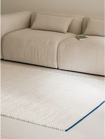 Covor tip traversă albastru/bej țesut manual din lână 80x170 cm Lenu – noo.ma