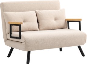 HOMCOM Canapea extensibilă canapea 2 locuri canapea din catifea, funcție de dormit, incl. 2 perne, aspect catifea, Natural + Bej + Negru | Aosom Romania