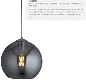 Lustra / Pendul design modern 30cm Balls crom / fumuriu 1632SM SRT