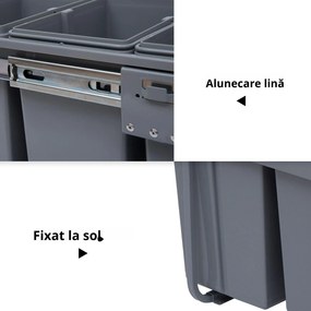 Homcom Cos Gunoi Ecologic 40L – 3 Compartimente Separate, Gri | Aosom Romania