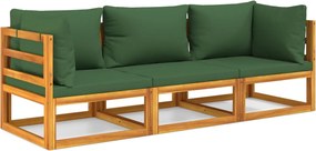 vidaXL Set mobilier de grădină cu perne verzi, 3 piese, lemn masiv