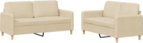 vidaXL Set de canapele cu perne, 2 piese, crem, textil
