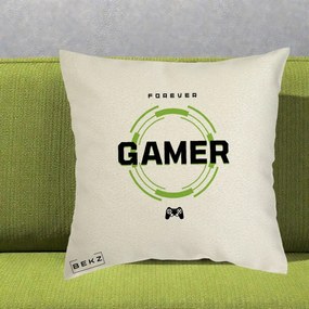 Perna Personalizata Forever Gamer, 40x40 cm, Ecru, Husa Detasabila, Perna Inclusa, BEKZ®