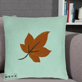 Perna Decorativa Frunza de Toamna Portocalie, 40x40 cm, Verde Menta, Husa Detasabila, Perna Inclusa, BEKZ®