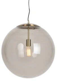 Lampă modernă suspendată din alamă cu sticlă fumurie 50 cm - Ball