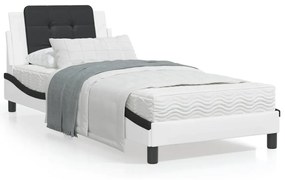 3214081 vidaXL Cadru de pat cu lumini LED alb/negru 90x190 cm piele ecologică