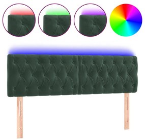 3122005 vidaXL Tăblie de pat cu LED, verde închis, 160x7x78/88 cm, catifea