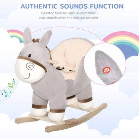 HOMCOM balansoar magarus, leagan cu sunete, jucarie moale pentru copii 61x34x58 cm gri  | AOSOM RO