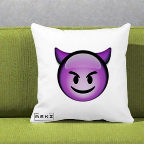 Perna Decorativa Emoji Diavol Mov, 40x40 cm, Alba Mata, Husa Detasabila, Perna Inclusa, BEKZ®