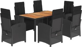 vidaXL Set mobilier de grădină cu perne, 7 piese, negru, poliratan