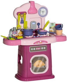 AIYAPLAY Bucătărie Jucărie pentru Copii 3-6 Ani cu 38 Accesorii, Sunete Realiste și Lumină la Cuptor, 51x21x60 cm, Roz | Aosom Romania