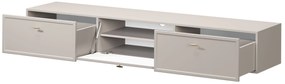 Comodă TV suspendată Lorini 200 cm cu sertare - culoare cașmir / mânere aurii tip T-bar