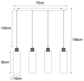 Lampă suspendată modernă neagră cu sticlă fumurie cu 4 lumini - Stavelot