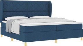 vidaXL Pat cu arcuri cu saltea albastru 200 x 200 cm țesătură