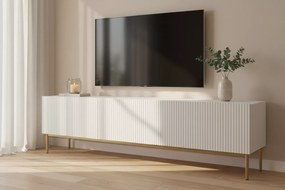 Comodă TV cu sertar Nicole 200 cm - alb mat / picioare aurii