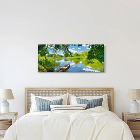 Tablou cu râu de vară și barcă (120x50 cm)