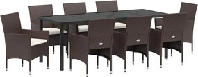 vidaXL Set de masă pentru grădină cu pernă 9 pcs Maro poliratan