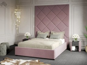Pat Tapitat cu Panou 191x228 C1 Dubai cu somiera fixa Roz - Velluto 14 140x200