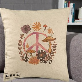 Perna Decorativa Peace Ciuperci Boho, 40x40 cm, Bej, Husa Detasabila, Perna Inclusa, BEKZ®