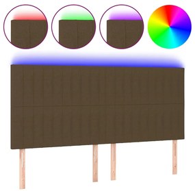 Tablie de pat cu LED, maro inchis, 200x5x118 128 cm, textil 1, Maro inchis, 200 x 5 x 118 128 cm