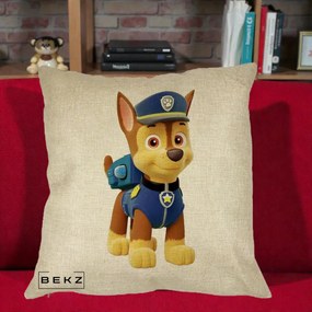 Perna Personalizata Chase PAW Patrol Albastru, 40x40 cm, Crem, Husa Detasabila, Perna Inclusa, BEKZ®