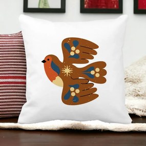 Perna Decorativa Patrata Pasare, 40x40 cm, Alba Mata, Husa Detasabila, Perna Inclusa, BEKZ®
