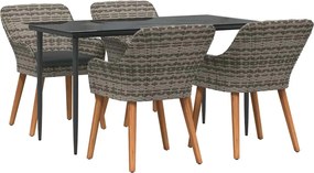 vidaXL Set de masă pentru grădină cu pernă 5 pcs Gri poliratan