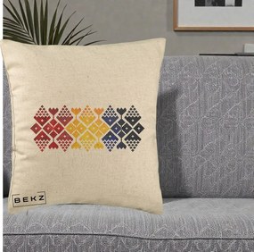 Perna Personalizata Motiv Tricolor Romanesc Broderie, 40x40 cm, Bej, Husa Detasabila, Perna Inclusa, BEKZ®