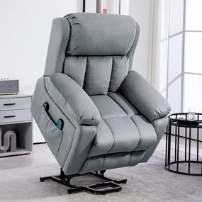 HOMCOM Scaun Electric cu Masaj prin Vibrații și Căldură, Scaun din Piele pentru Vârstnici cu Telecomandă și Buzunar Lateral, 90x95x103 cm, Gri